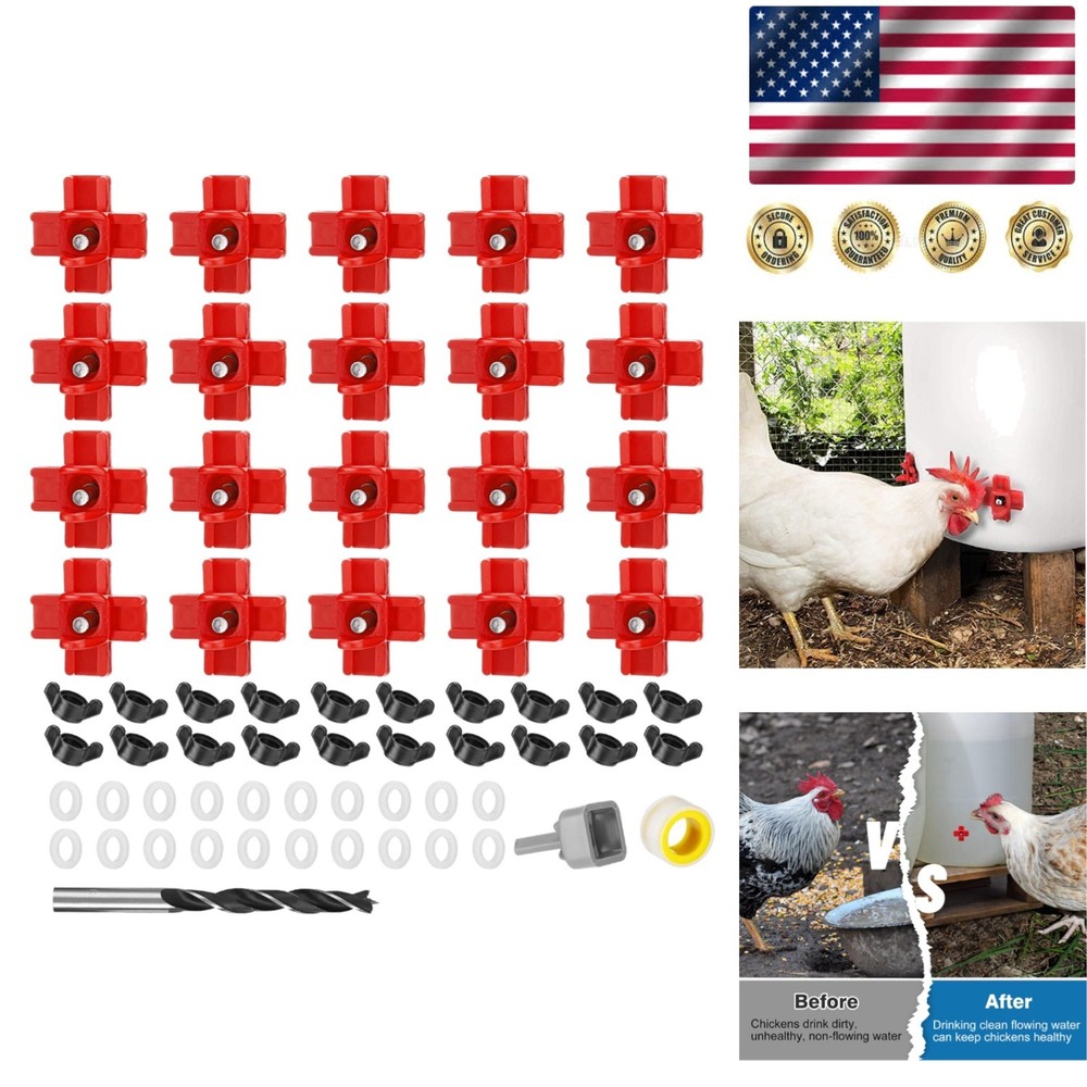 20 Pack Leakproof Chicken Waterer Nipples - Easy Install for Poultry Hydration