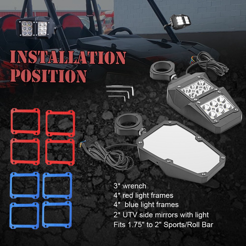 For Can-Am Maverick X3 Commander 1000 UTV Rear View Side Mirrors +LED Light Wire