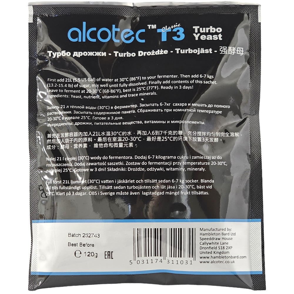 Alcotec Turbo Yeast Classic T3 120g (Pack of 6)
