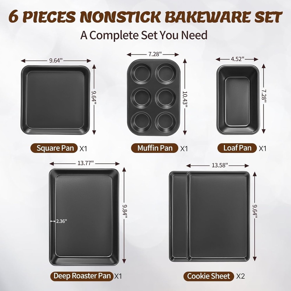 Baking Pans Set Nonstick Bakeware Sets Oven Pans Cooking 6 Pieces Baking Sheets