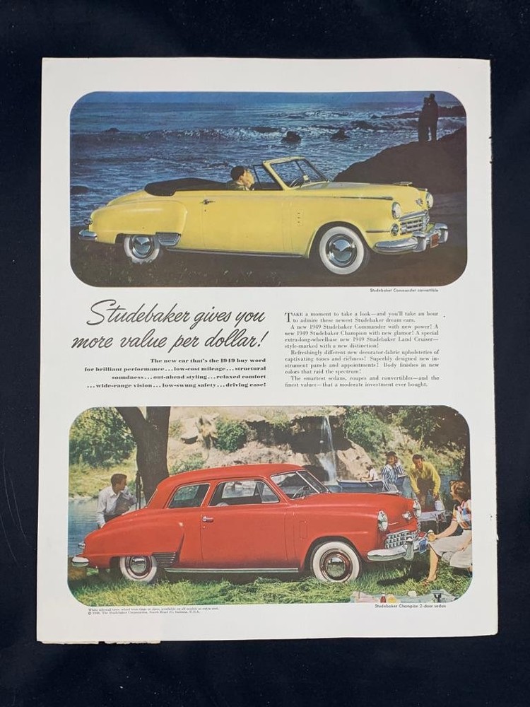 Magazine Ad* - 1949 - Studebaker Commander Convertible & Champion