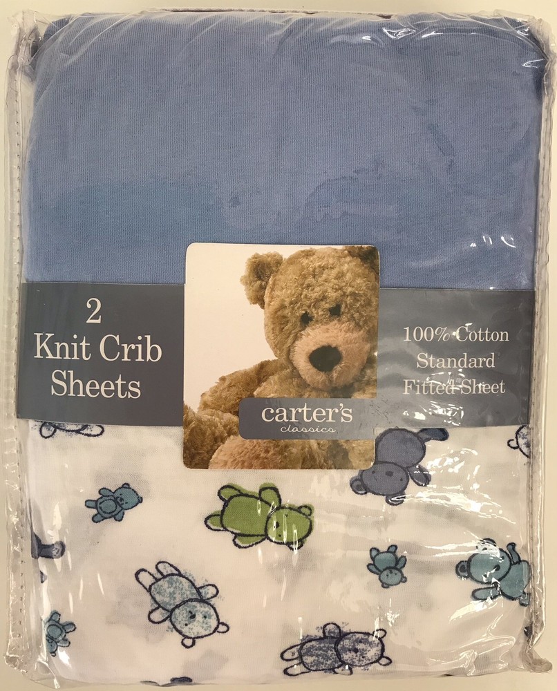 Carter’s Classics Cotton Knit Crib Sheets Bears Blue Z18600H 2003 NEW