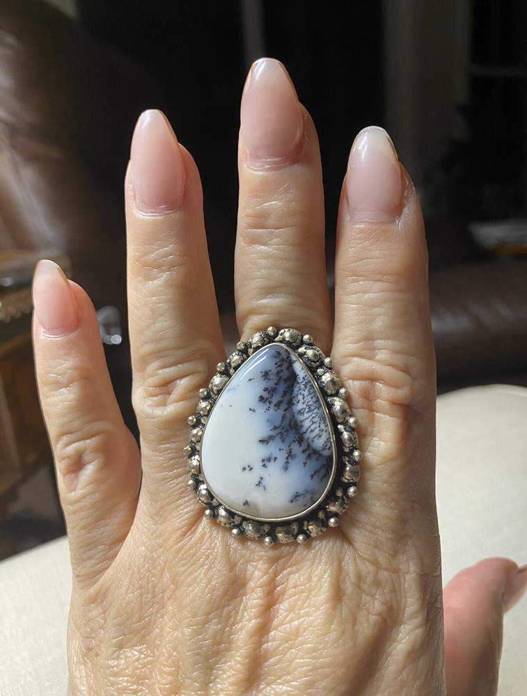 Dendritic Opal Power Ring In Handmade Sterling Silver Band