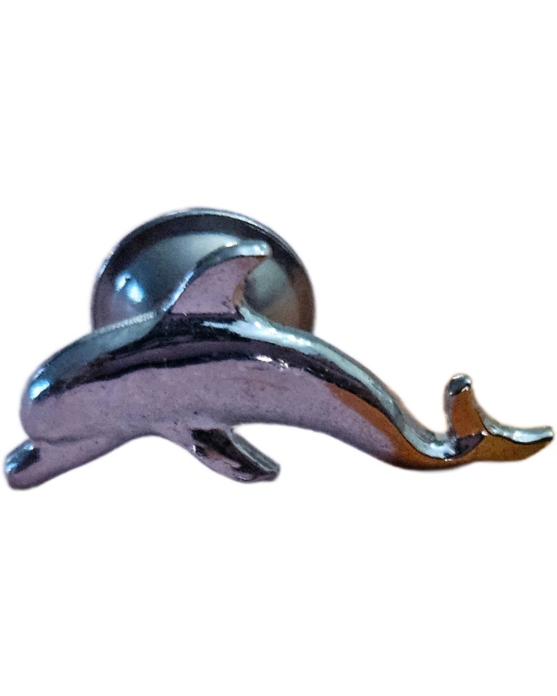 Vtg Silver Dolphin Animal Pinback 1"