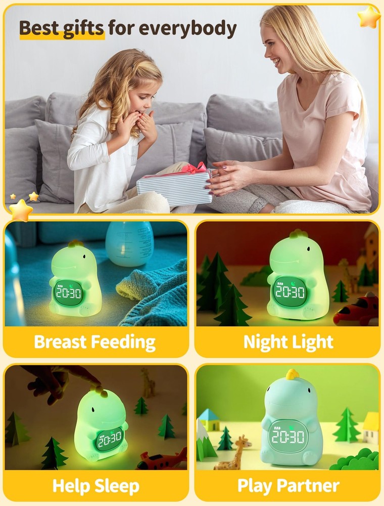 MASHI Dinosaur Alarm Clock with Night Light, Toddler Sleep Training Clock wit...