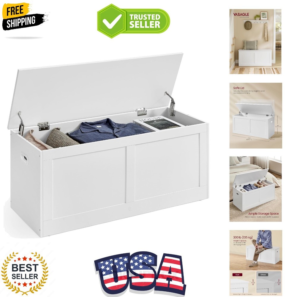 Versatile Storage Bench with Safety Hinges - Perfect for Entryway, Cloud White