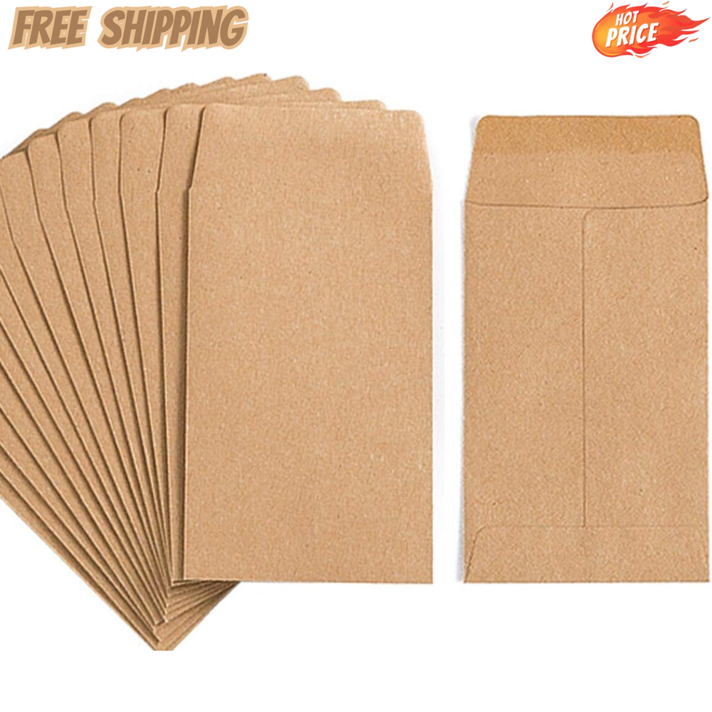 100 Pack Small Coin Envelopes Self-Adhesive Kraft Paper Seed Envelopes Mini P...
