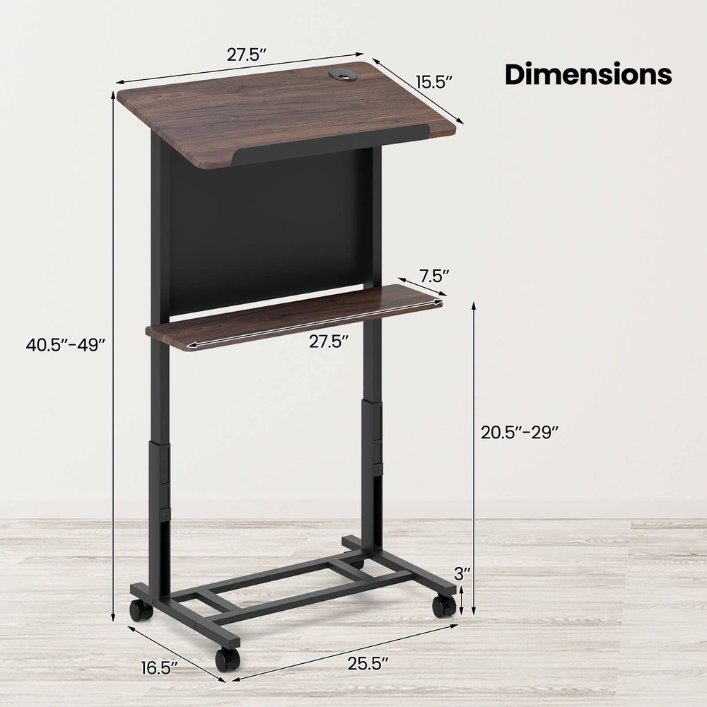Rolling Podium Stand 40.5"-49" Height Adjustable Lectern Table Mobile Pulpit