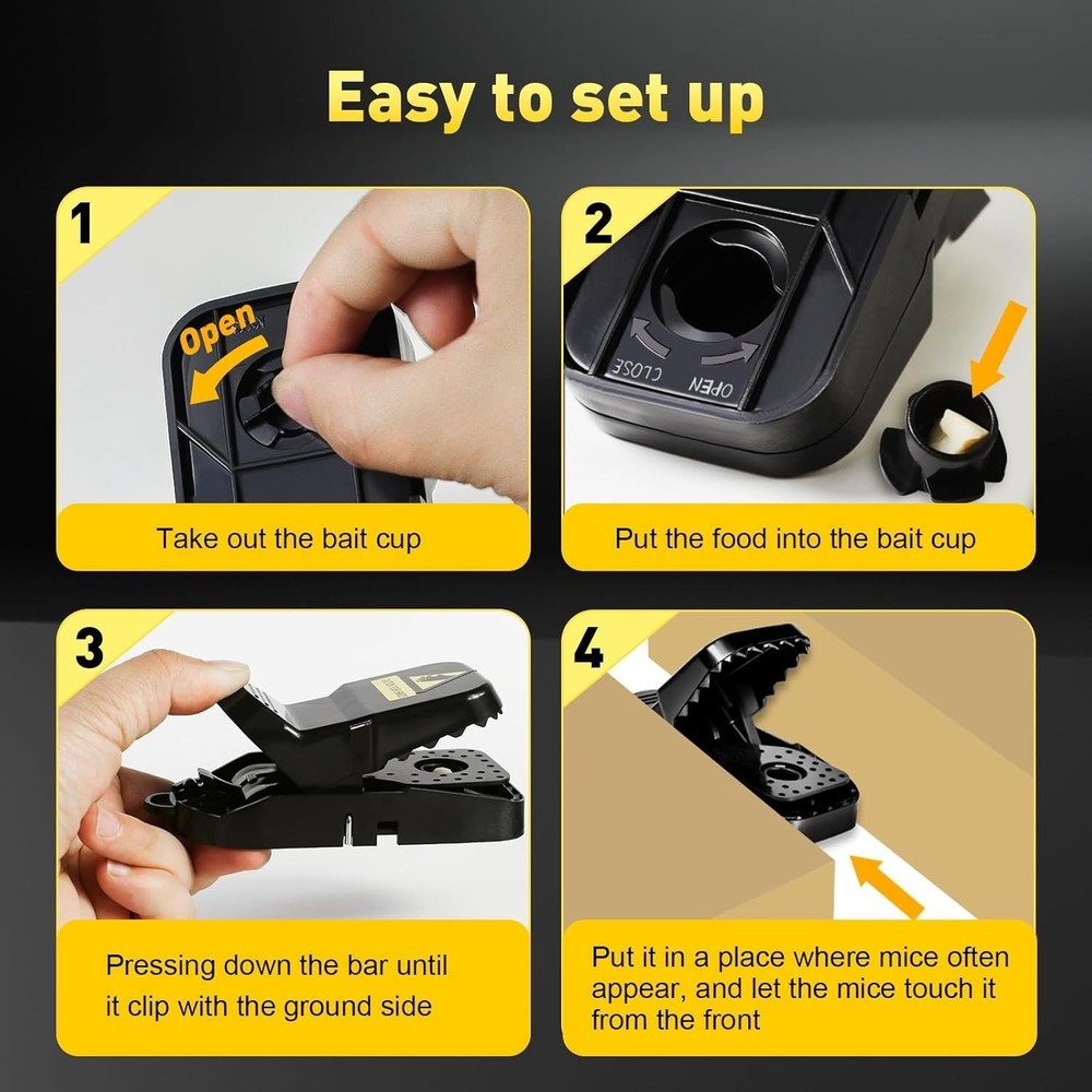 Durable ABS Mouse Traps - 12 Quick-Set Traps for Effective Home Pest Control