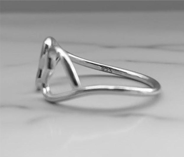 Sterling Silver Double Open Heart Ring, Dainty Adjustable Heart Statement Band