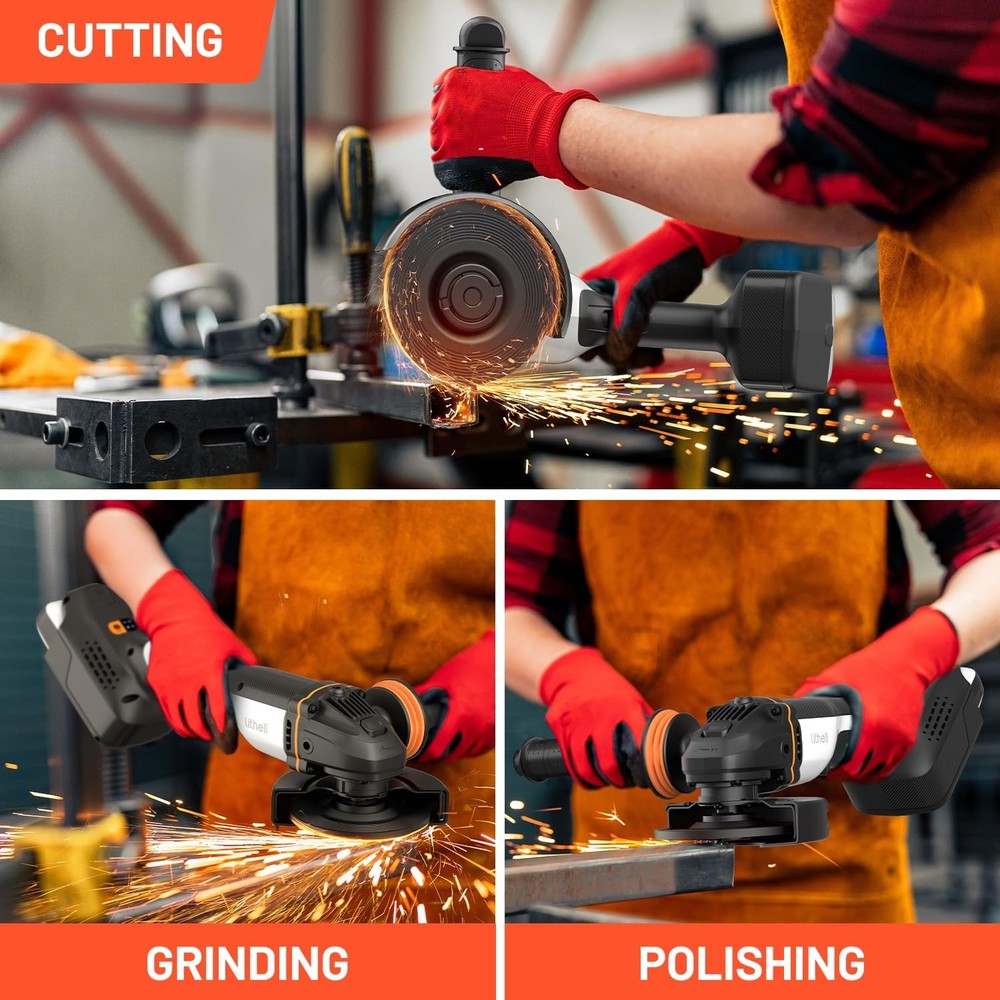 Litheli 20V Brushless Cordless Angle Grinder, 4.9-Inch Variable Speed Grinder...