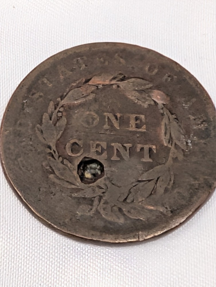 1838 Coronet Head Large Cent Damaged Pitted Hole