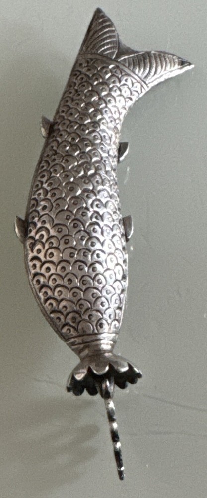 Vintage Sterling Silver Kog Fish Parfume Bottle