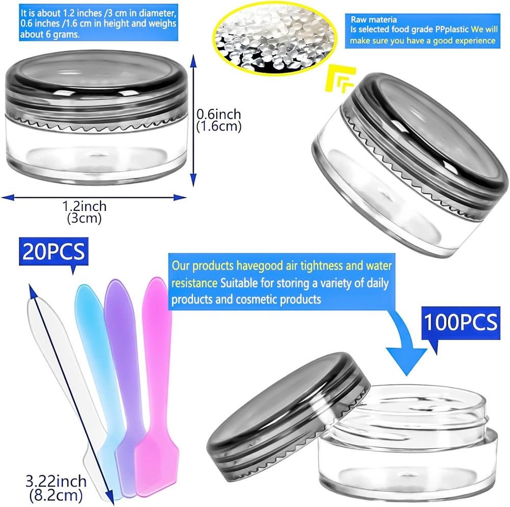 100 Pcs 5G Empty Plastic Containers with Black Lids,Mini Makeup Sample Container