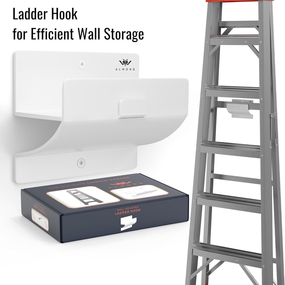 White Ladder Hooks for Garage Wall - Step Holder Single Hook,