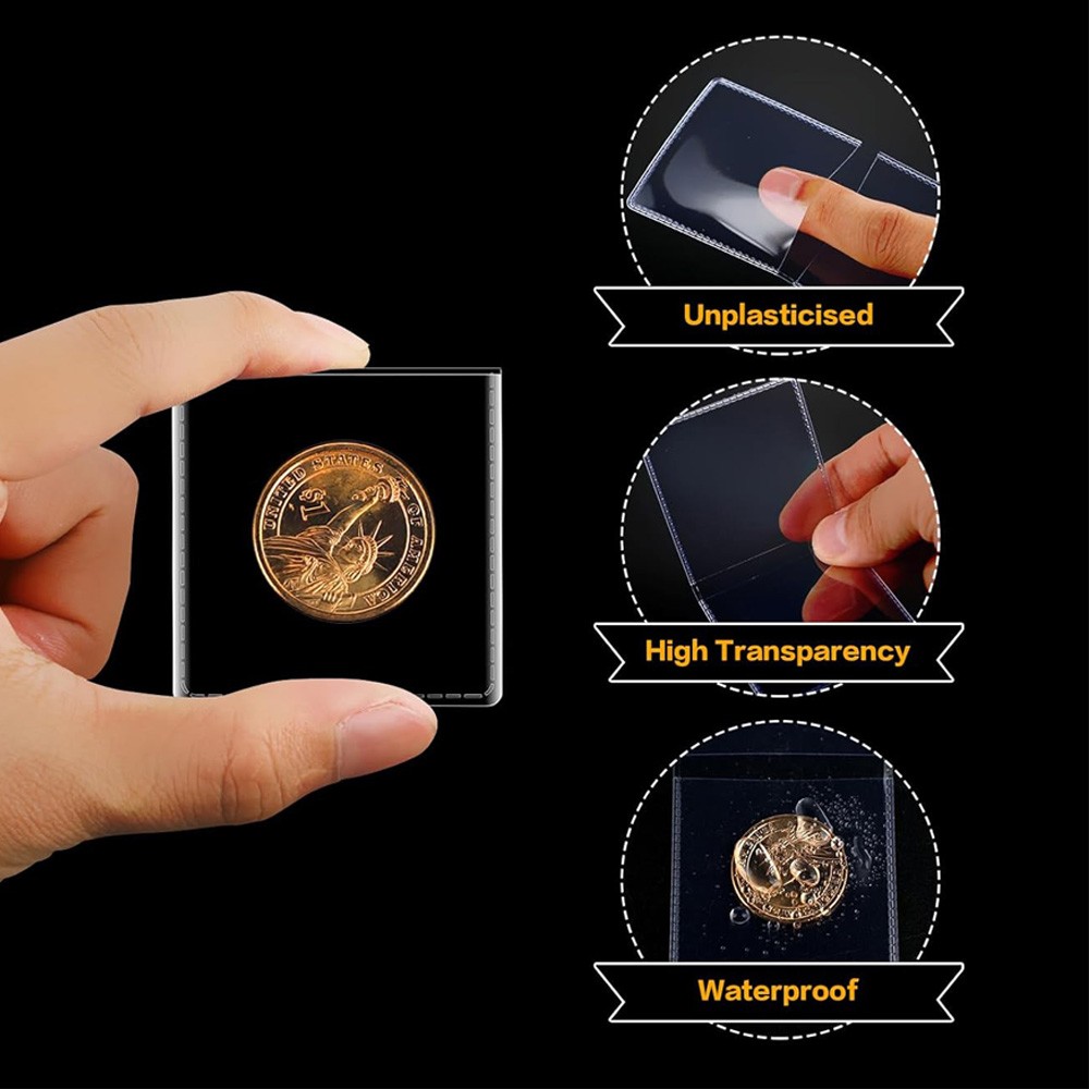 (100) 2x2 Double Pocket Vinyl Coin Flips Storage & Display -Clear Plastic Holder
