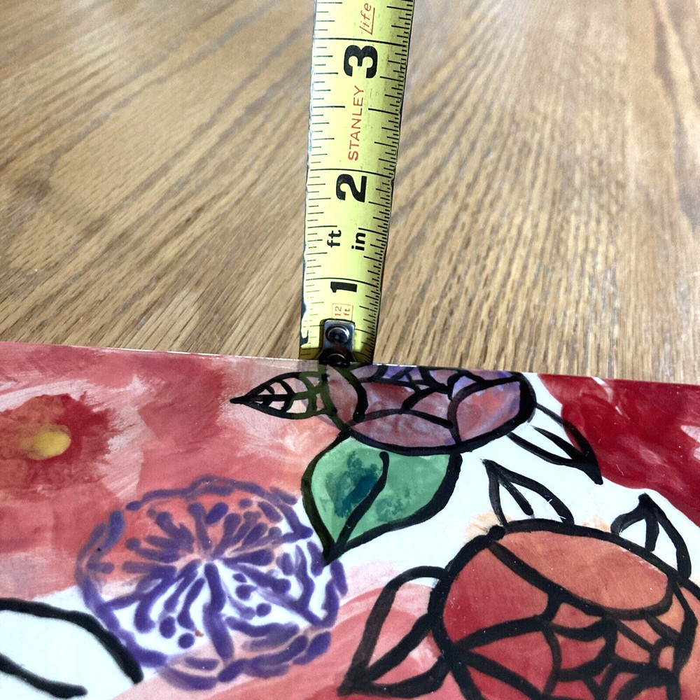Decorative Tile Handmade 8” Square Floral Ceramic Tile Red Pink Green Signed