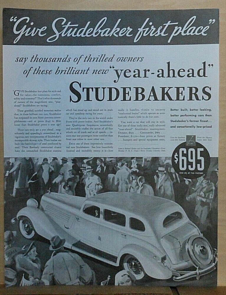 1934 magazine ad for Studebaker - Give Studebaker first place, year ahead