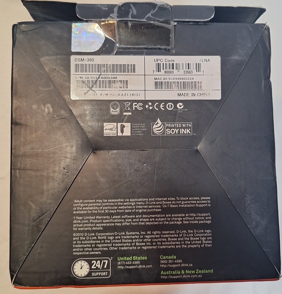 D-link Boxee Box DSM-380 Media Player Open Box With Remote