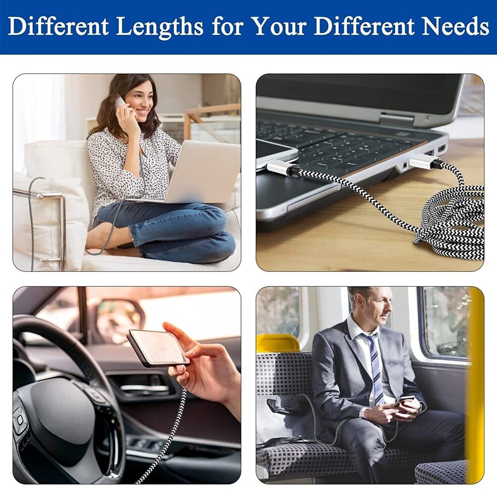5-Pack Braided USB C Type-C Fast Charging Data SYNC Charger Cable Cord 3/6/10FT