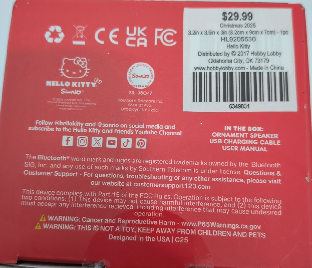 Hello Kitty Ornament Bluetooth 3.5" Holiday Speaker