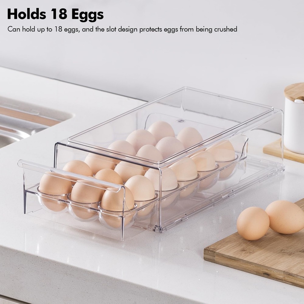 Egg Container for Refrigerator, Stackable Egg Holder, Drawer Type Egg Organiz...