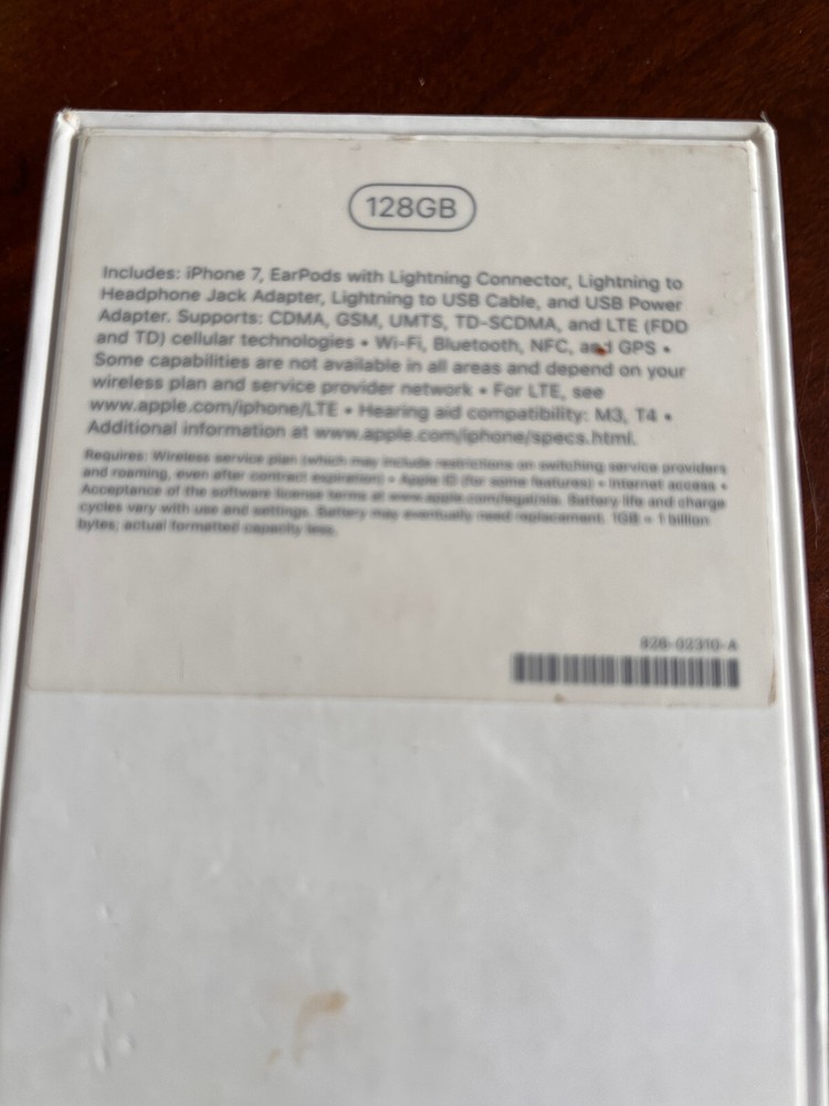 Apple iPhone 7 Silver Empty Original Retail Box 128GB- Black - BOX ONLY No phone
