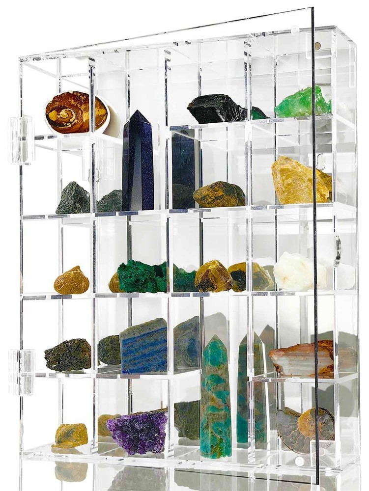 Acrylic Display Case Adjustable Clear Rock Display Case Shadow Box with Shelv...