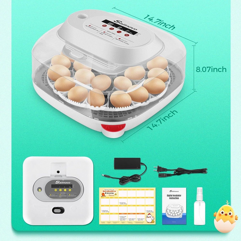 24 Eggs Incubators for Chicken Eggs w/4 Modes, 360° View, Automatic Egg Turning~