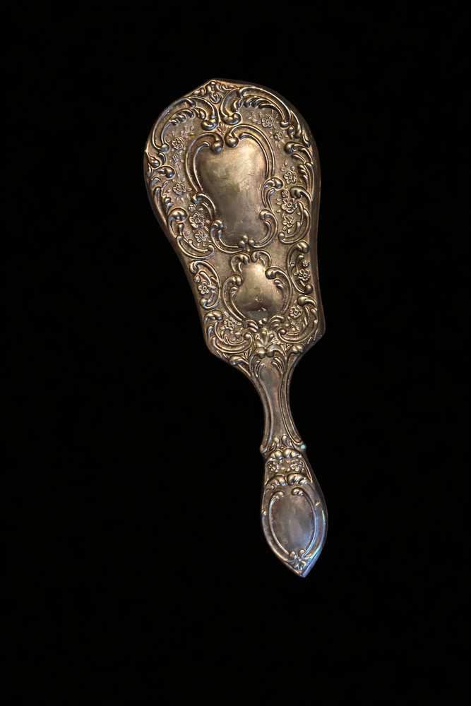 Antique Silver Plated Vanity Set Brush Comb Complete Powder Dish
