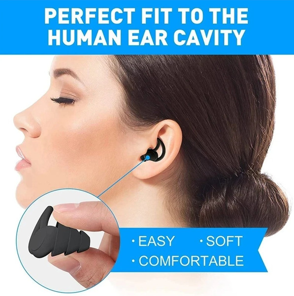 Silicone Ear Plug Waterproof For Sleeping 3 Layer Noise Cancelling Reusable Soft
