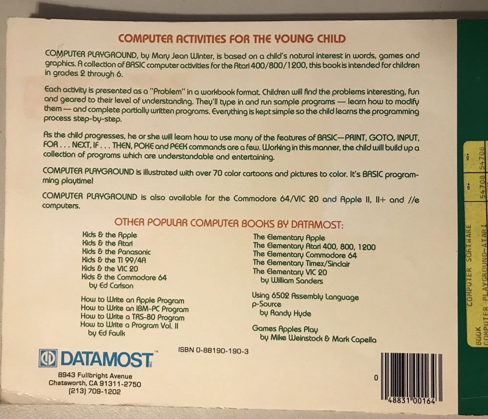 Atari COMPUTER PLAYGOUND Manual/Book 800/XL/XE NEW NOS