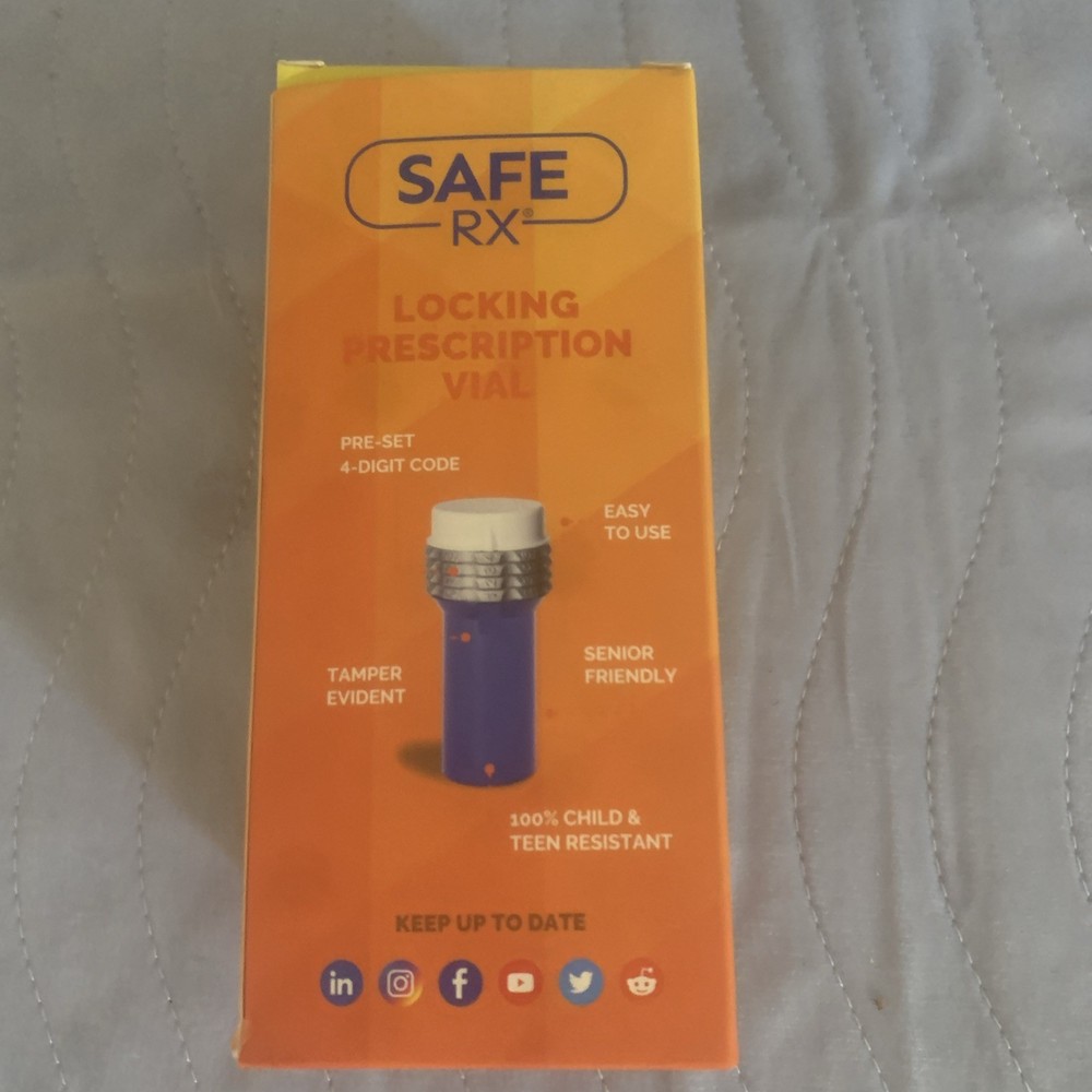 Safe RX Locking Pill Bottle (Blue) with Combination Lock