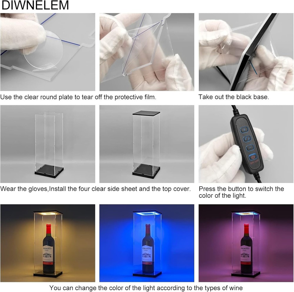 Acrylic Wine Bottle Display Case with LED Light Display Stand Wine Display Ca...