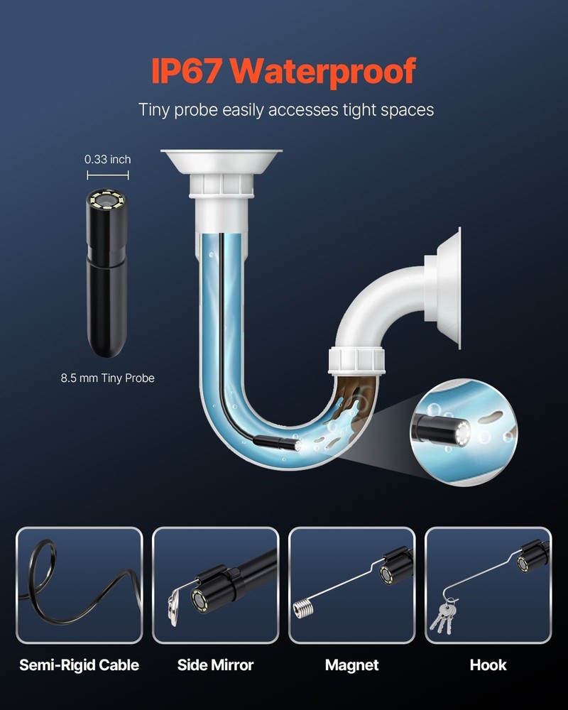 Endoscope Camera Light 1920P HD Borescope for Android & IOS 8 LED Lights I