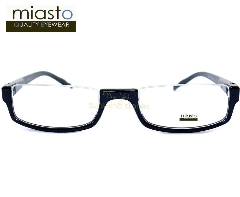 MIASTO TOP RIMLESS RECTANGLE HALF READER READING GLASSES+1.75 BLACK LARGE~ FLEX