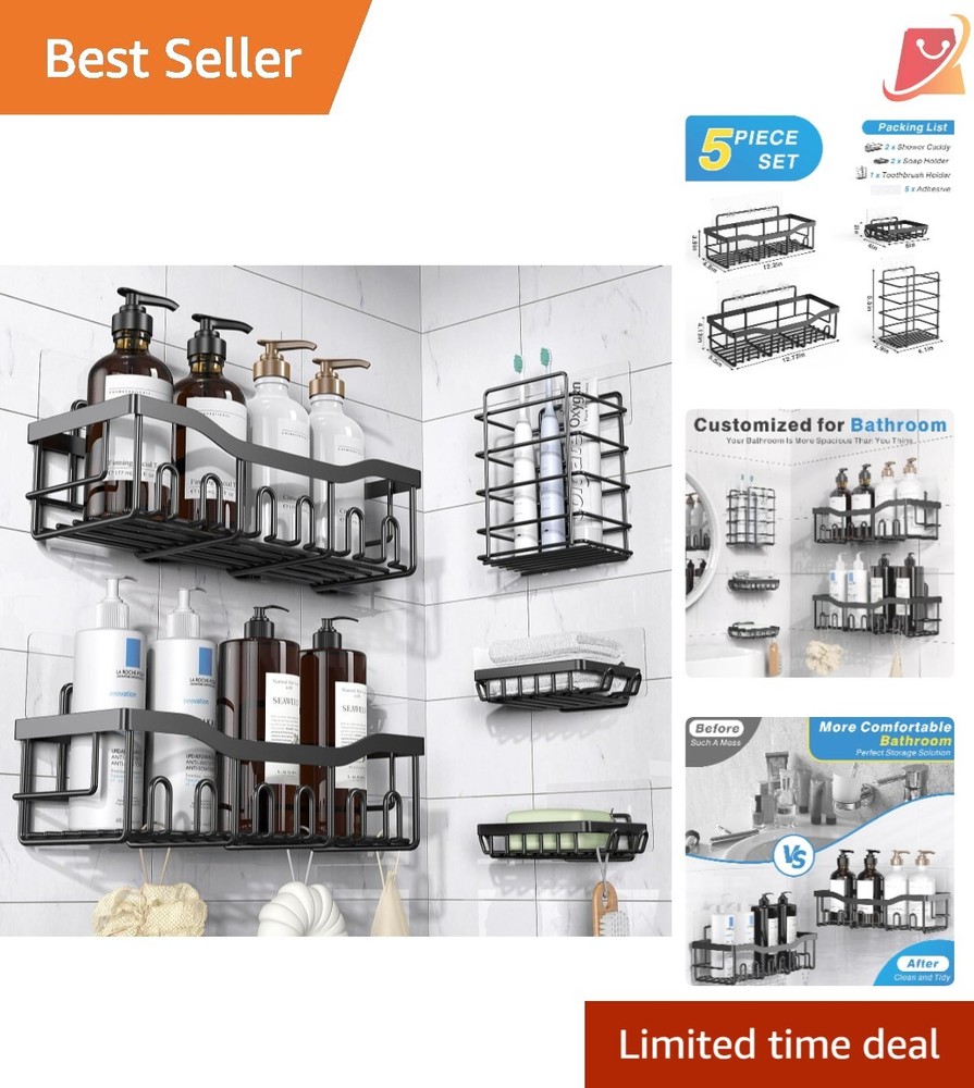 5 Pack Stainless Steel Shower Caddy Organizers, No Drill Storage Solution
