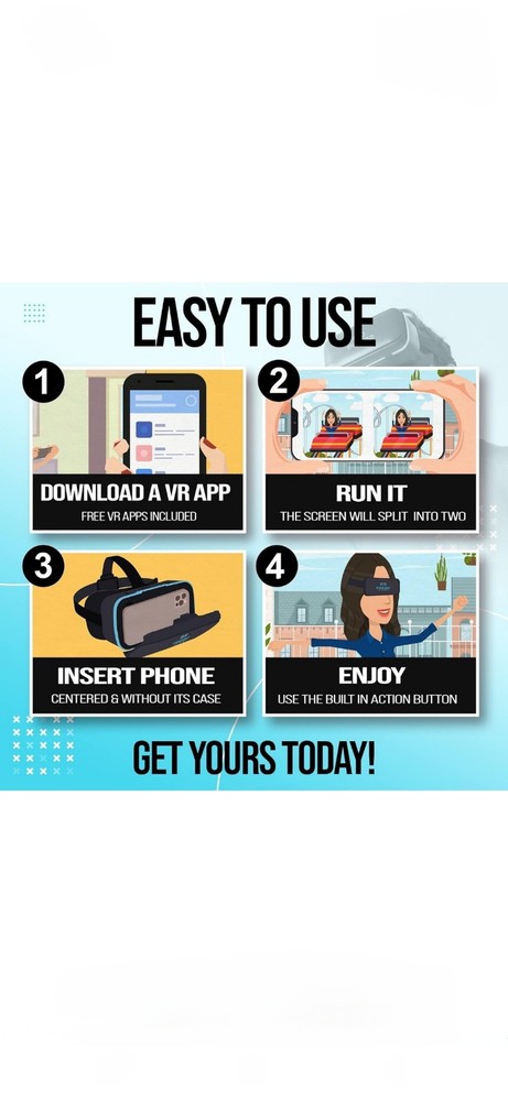 Feebz VR Headset Black Blue VR Phone Compatible, Good Quality