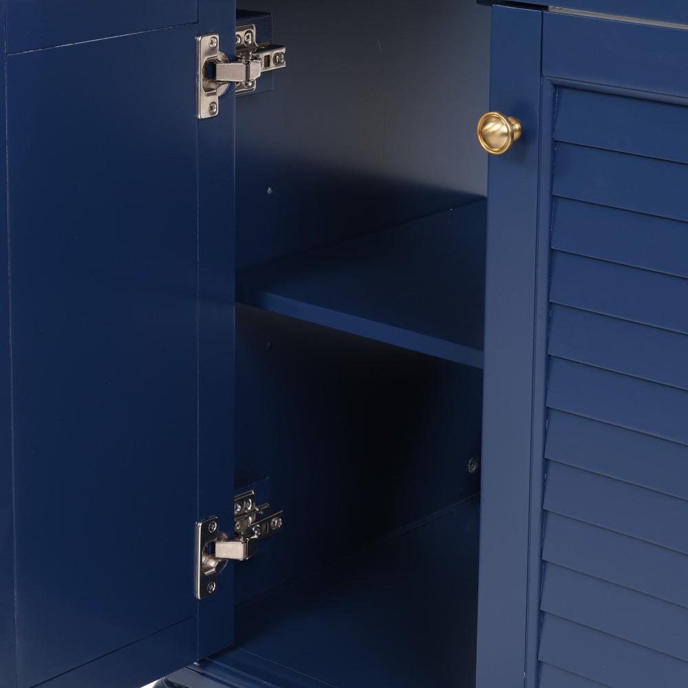 36" Blue Bathroom Vanity with Ceramic Sink, Soft-Close Drawers, Solid Wood Frame