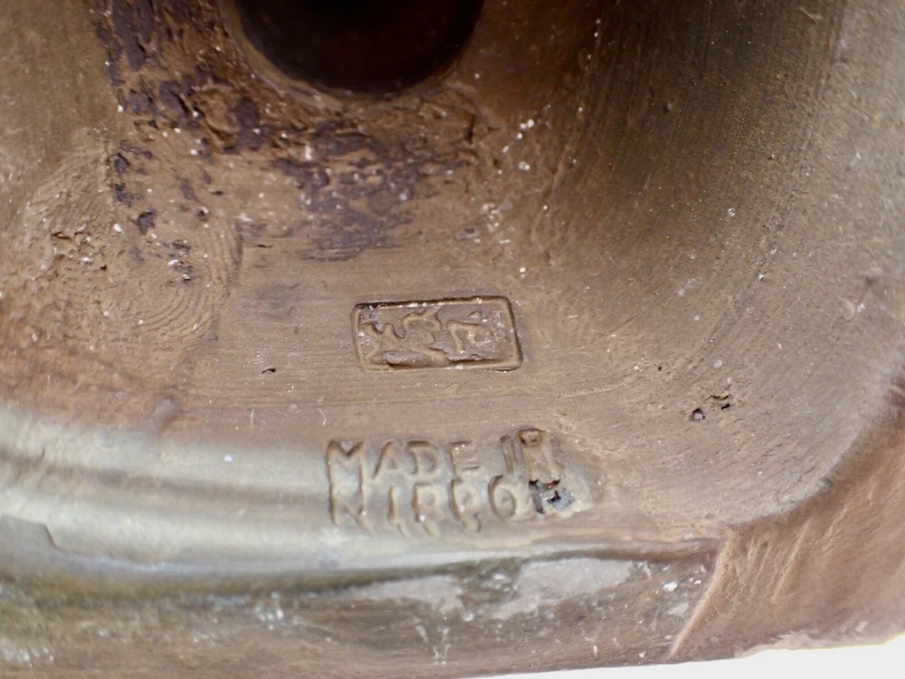 Older Nippon Brown Clay Dragonware Candlesticks signed