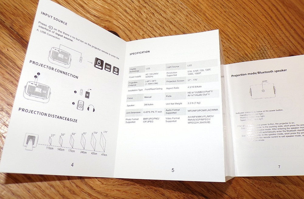 Portable Projector with Remote Control Bundle, Bluetooth, Speaker, Silver/Black