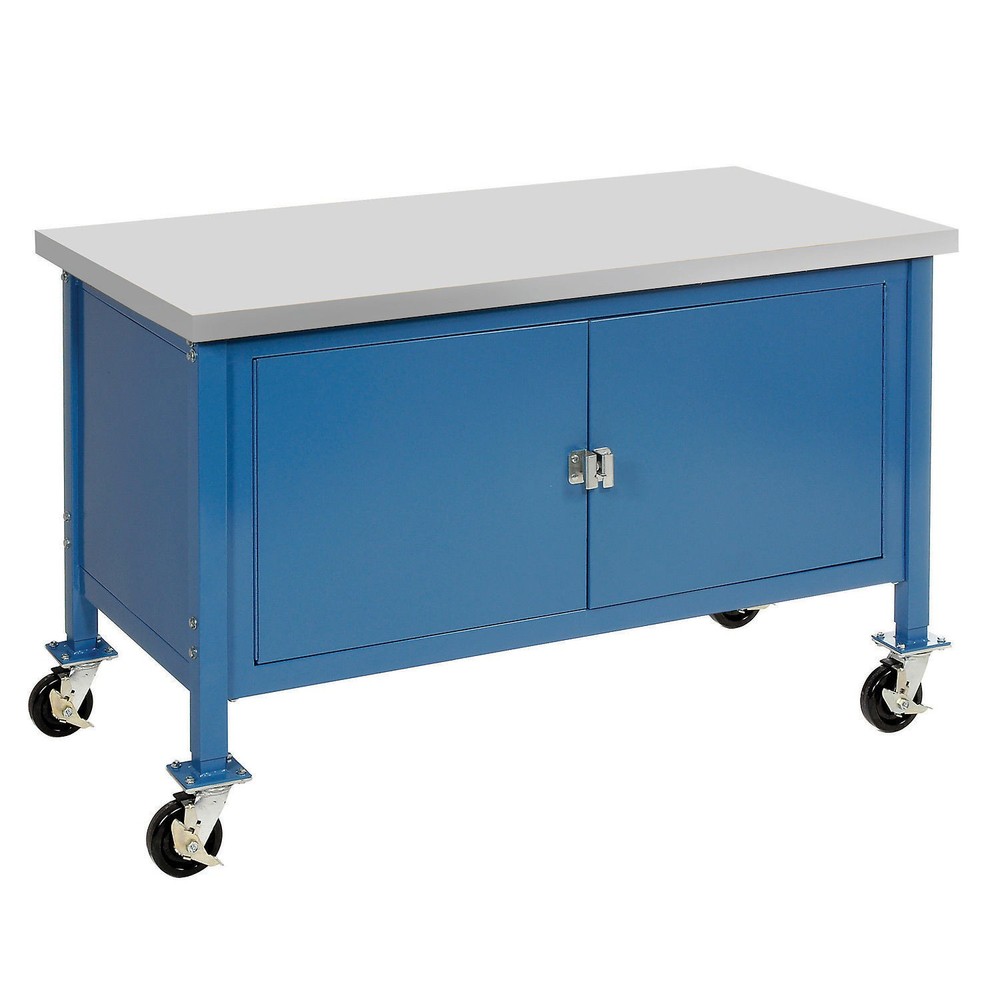 Mobile Workbench with Security Cabinet Plastic Laminate Square Edge 72"W x 30"D