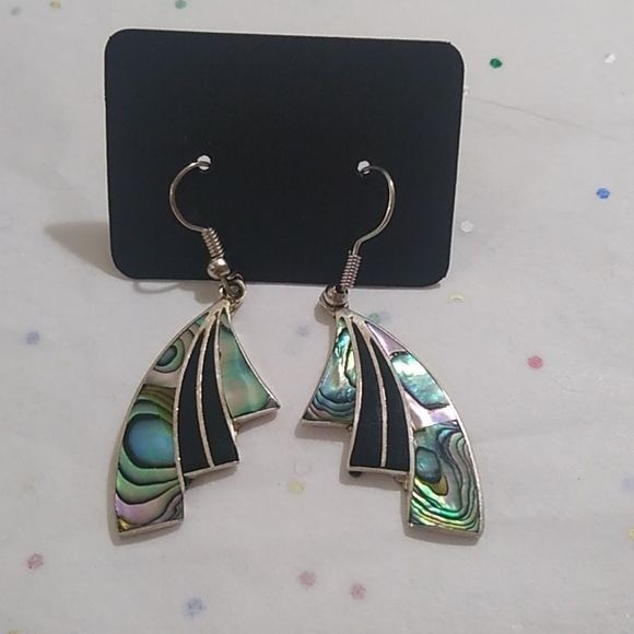 Alpaca Silver + Abalone Dangle Earrings, Mexico