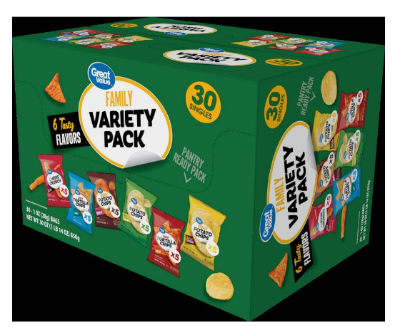 Great Value Family Variety Chips Pack, 30 Count, 1 oz