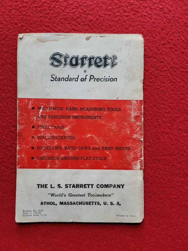 Starrett Price Guide 1950