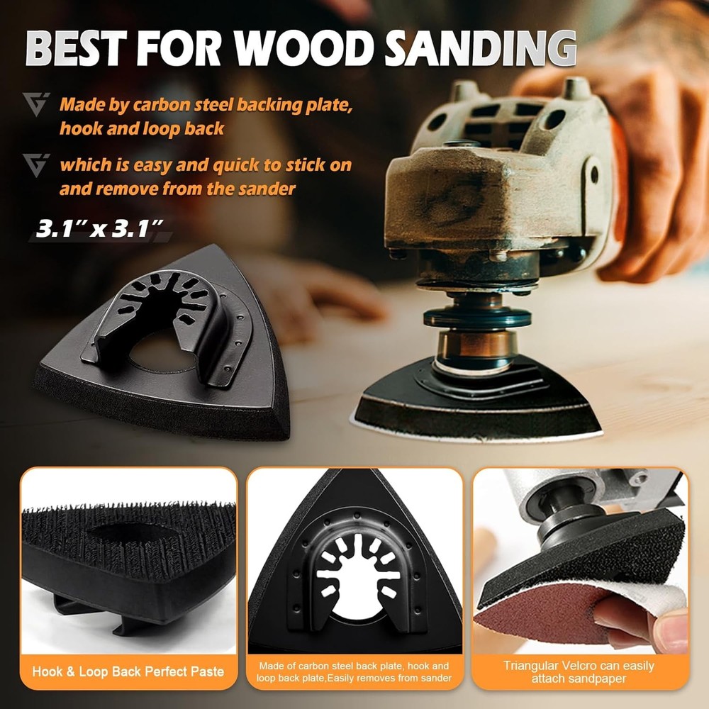 104Pcs Oscillating Tool Detail Sanding Pads Kit Triangle Finger Sanding