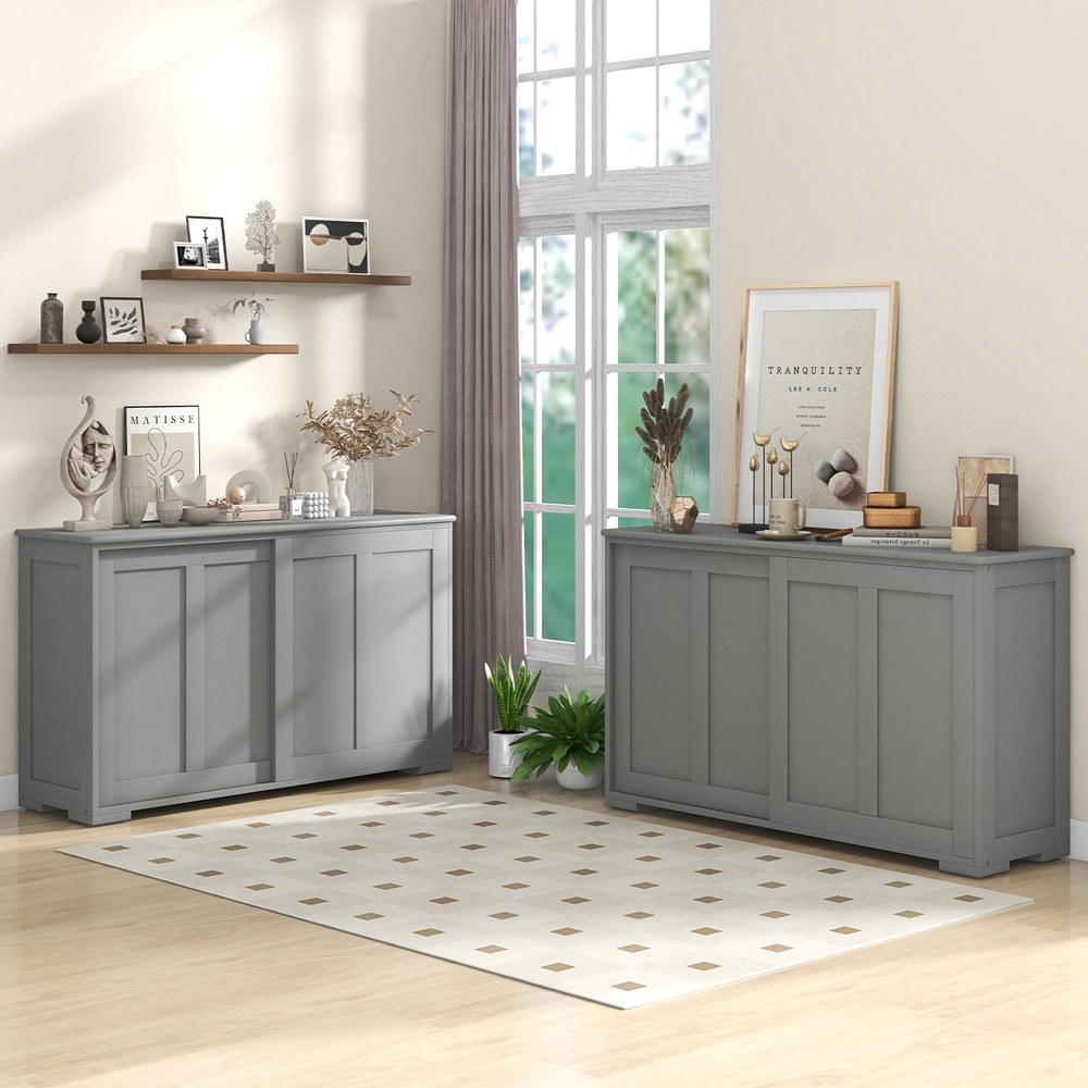 2PCS Kitchen Buffet Cabinet Stackable Cupboard w/Sliding Doors, Adjustable Shelf