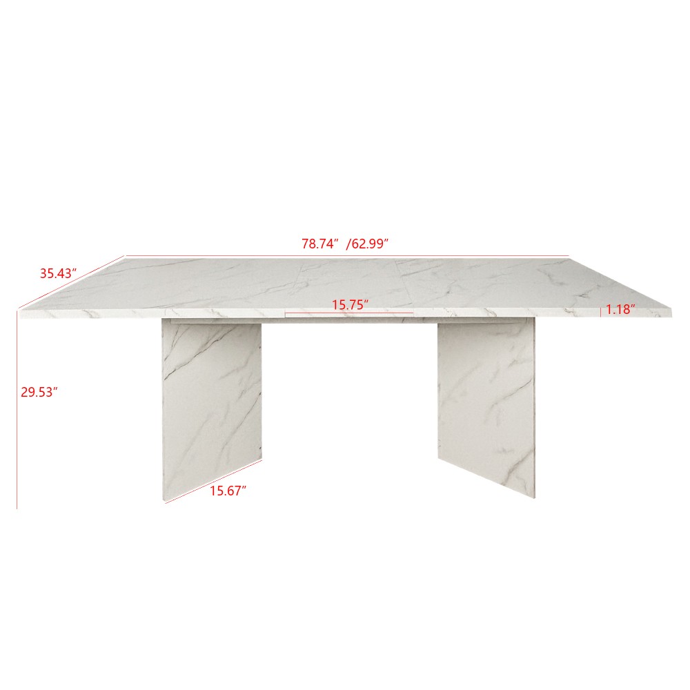 Extendable White Dining Table for 10 People Modern Faux Marble Rectangular Table