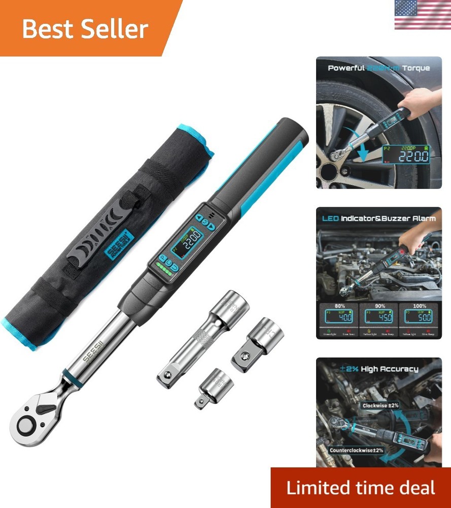 Versatile 3/8" Digital Torque Wrench with Multi-Unit Display & Protective Case