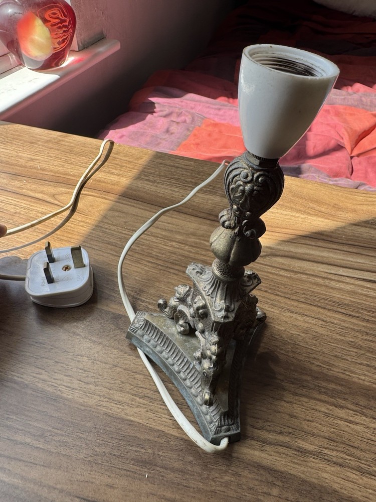 Vintage Metal Triangular Base Retro Lamp Base Sold As Seen 21cm Height